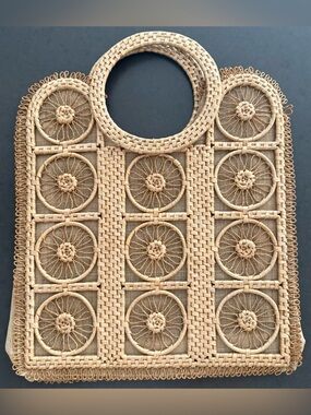 Boho Handwoven Sunflower Rattan Tote Bag | Wicker Market Purse